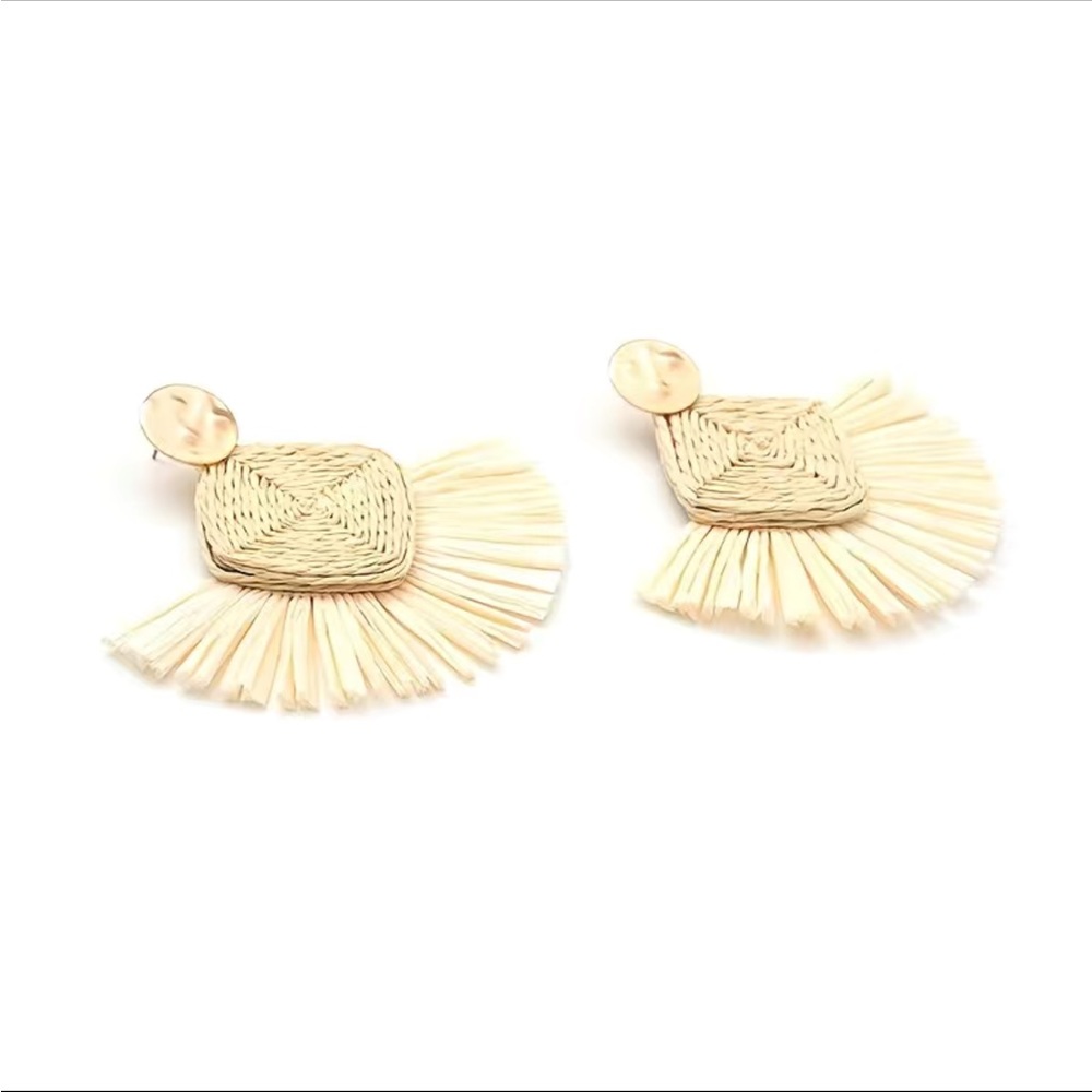 Boho Fan Raffia Earrings - Picture 2 of 6